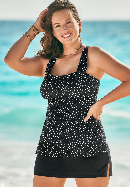 Tie-Back Tankini Set with Side Slit Skirt