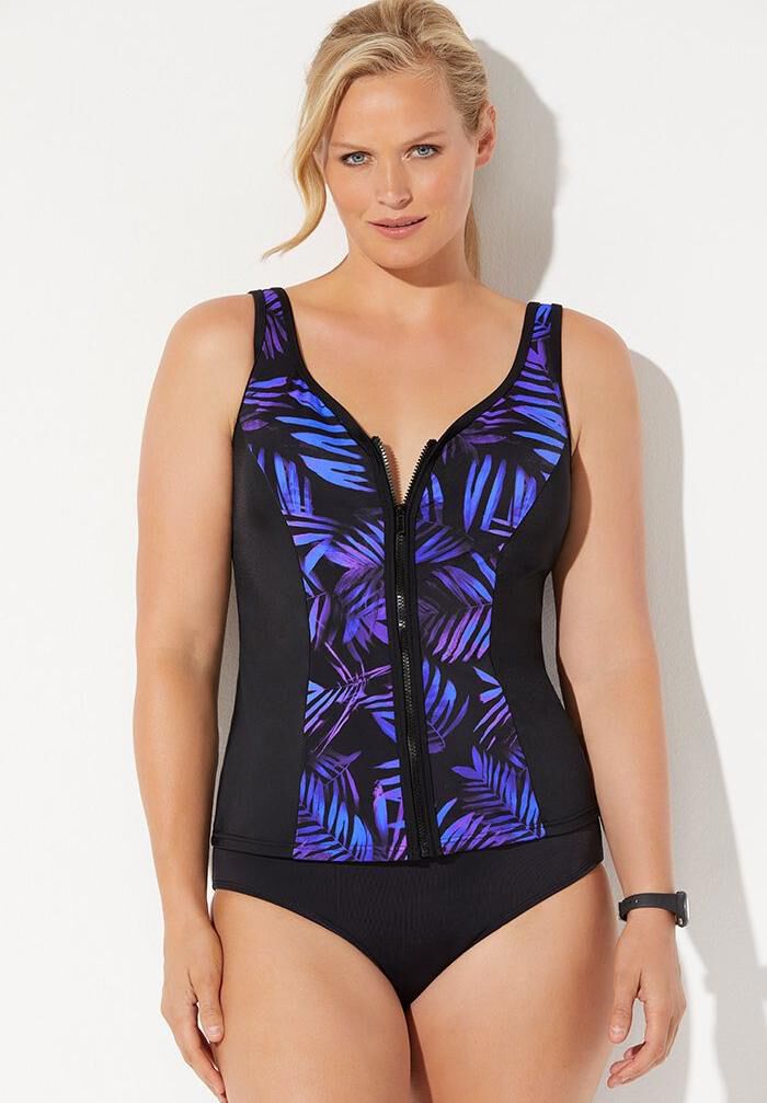 Chlorine Resistant Sweetheart Zip Front Tankini Set