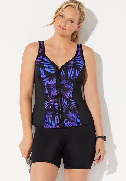 Chlorine Resistant Sweetheart Zip Front Tankini Set with Bike Short