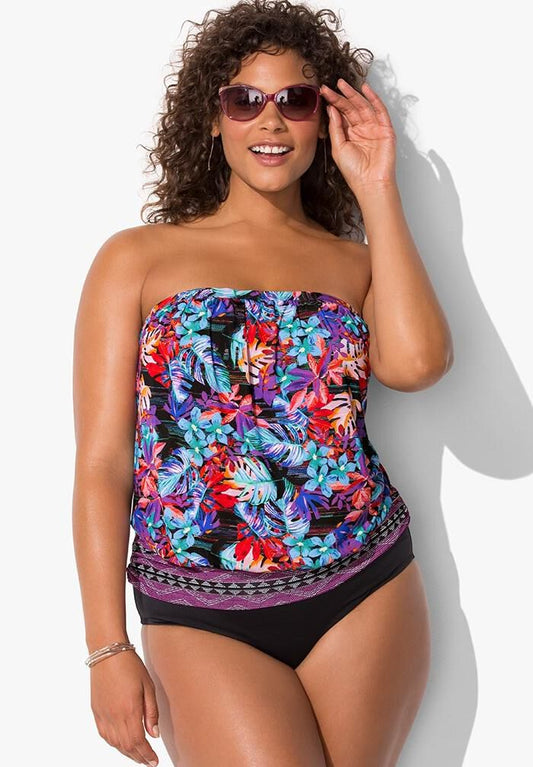 Bandeau Blouson Tankini Set