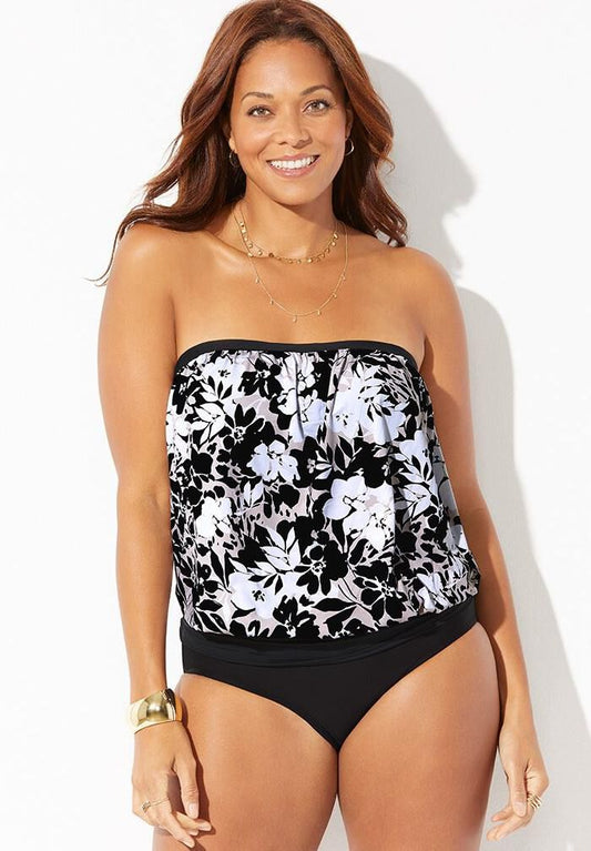 Bandeau Blouson Tankini Set