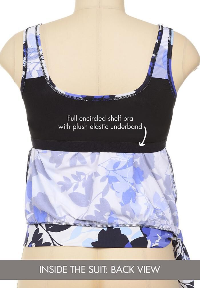 Side Tie Blouson Tankini Set with Skirt