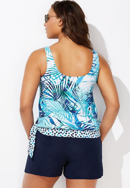 Side Tie Blouson Tankini Set with Cargo Short