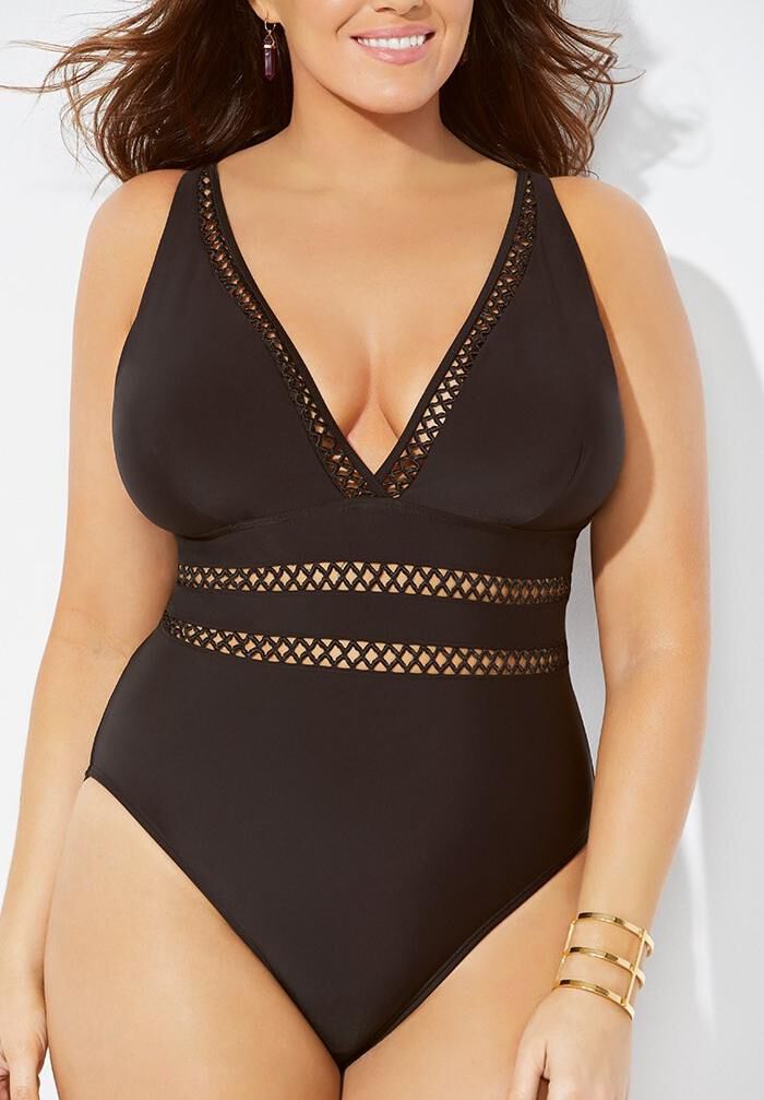 Lattice Plunge One Piece Swimsuit