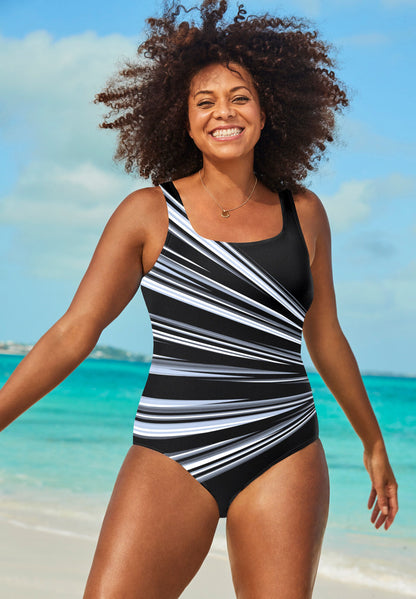 Chlorine Resistant Square Neck Tank One Piece Swimsuit