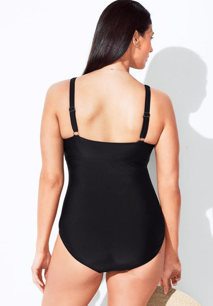 V-Neck One Piece Swimsuit