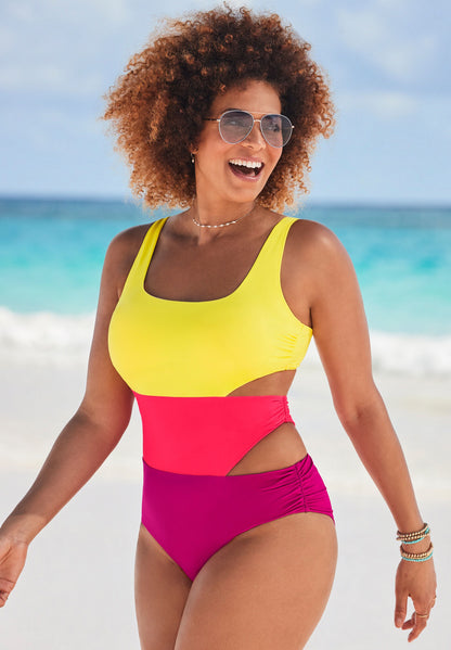 Color Block Cut Out One Piece Swimsuit