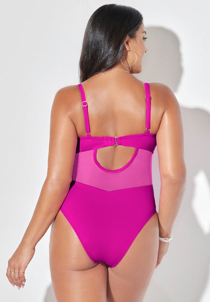 Cup Sized Mesh Underwire One Piece Swimsuit