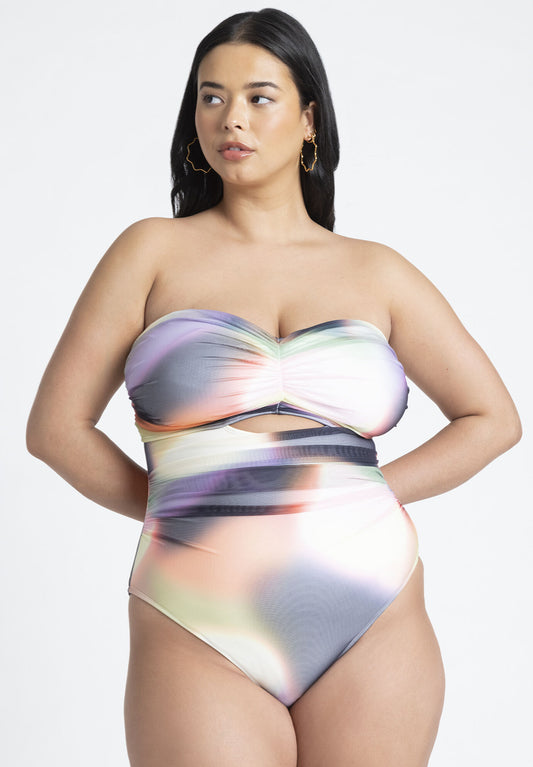 Strapless Mesh Ruched One Piece