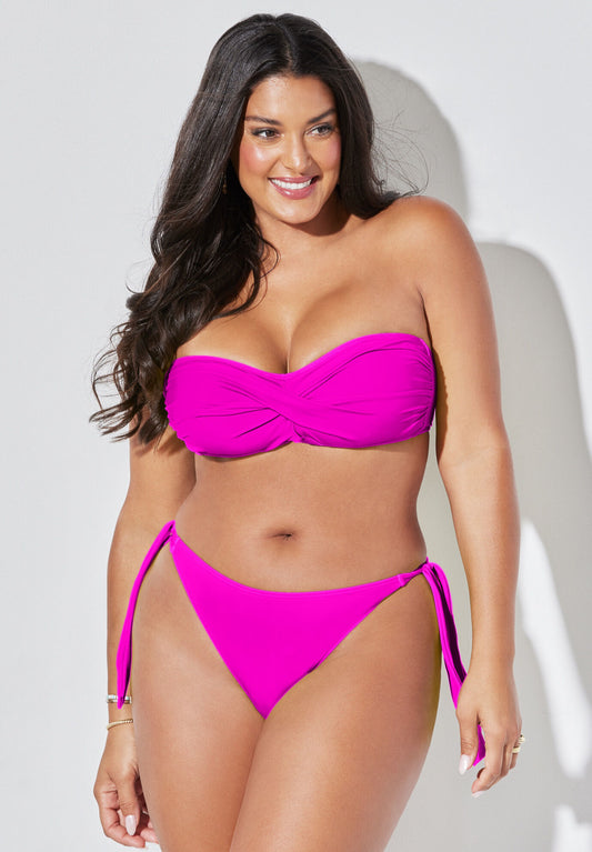 Valentine Ruched Bandeau Side Tie Bikini Set