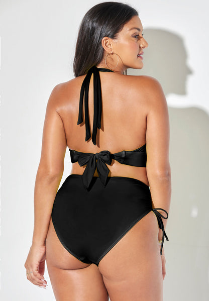 Loop Strap Halter High Waist Side Tie Bikini Set