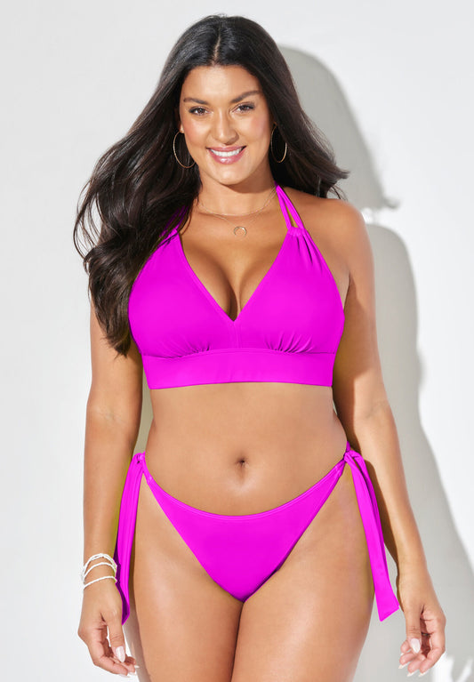 Loop Strap Halter Side Tie Bikini Set