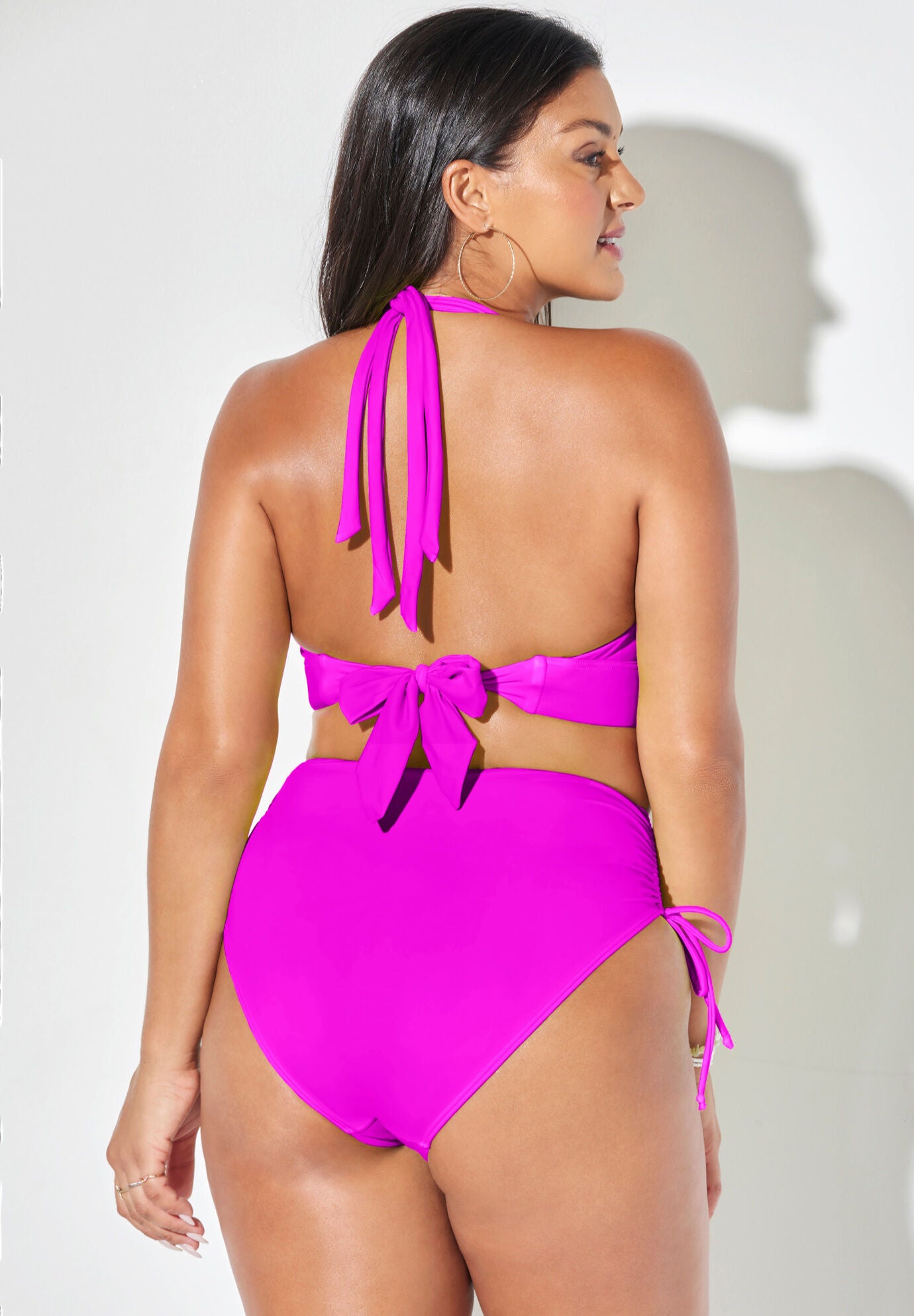 Loop Strap Halter High Waist Side Tie Bikini Set