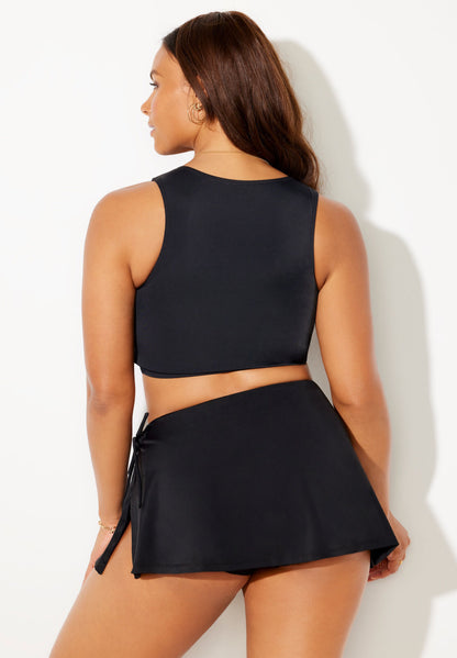 Twist Front Crop Set With Asymmetrical Skirt